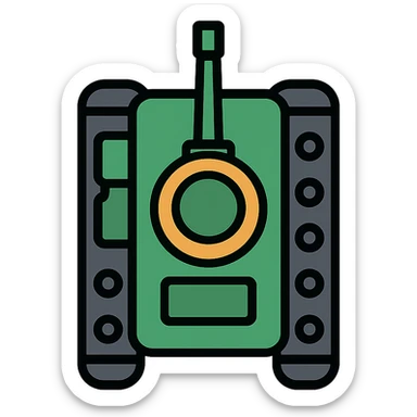 tank from bird's-eye view, lineal color icon with black outlines sticker