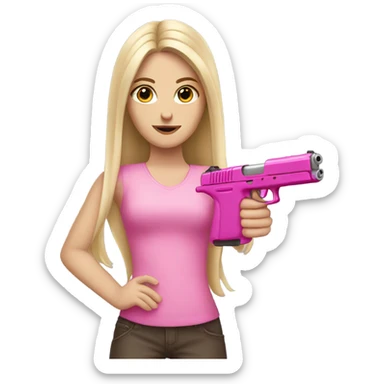 White Girl long hair hand pink nails holding pink gun sticker