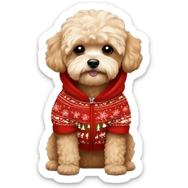 brown maltipoo wearing christmas hoodie  sticker
