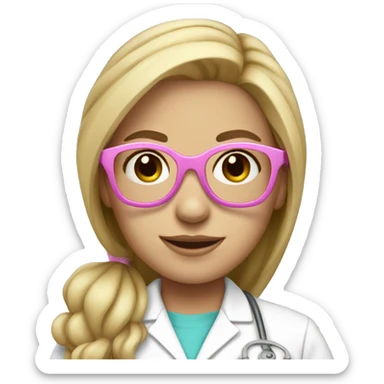 Scrub nurse with long blonde hair, long lashes, pink glasses  sticker