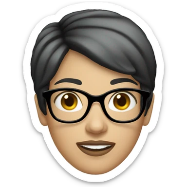 white woman short black hair glasses smil sticker