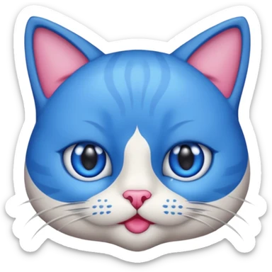 un emoji de lacara de un gato azul con rosa sorprendido sticker