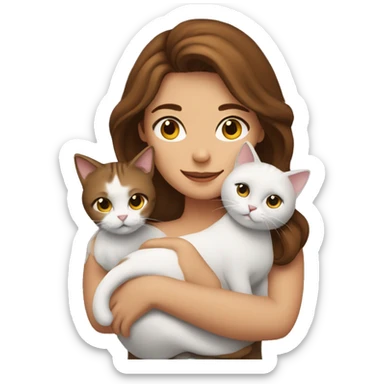 Brown haired Woman and two cats cuddling  sticker