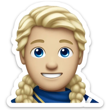 Male with blonde hair and blue eyes waving hand smiling with a Scotland flag sticker