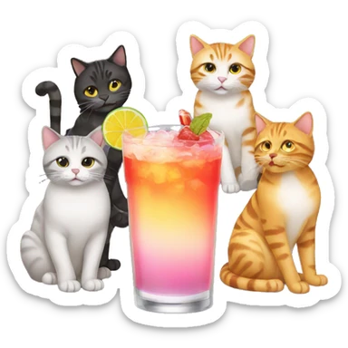 four cats drinking cocktails sticker