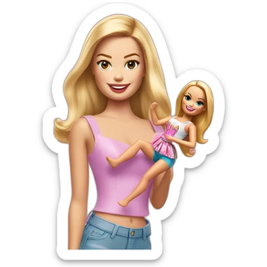 Margot Robbie playing with barbie Doll sticker