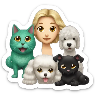 family and poodle black cat and lizard  sticker