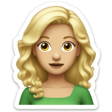 Girl with blonde hair in a green dress with orange eyes sticker