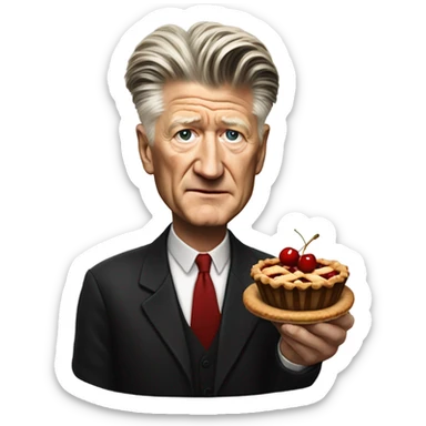 david lynch holding a cherry pie and coffee sticker
