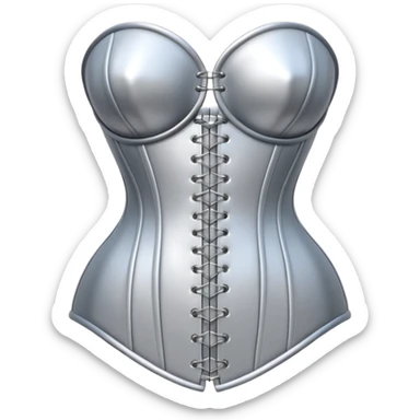 A luxury corset emoji made of silver chrome, smooth metallic curves, minimal fashion silhouette, glossy reflections, sensual high-end aesthetic, iOS emoji style, centered, clean white background sticker