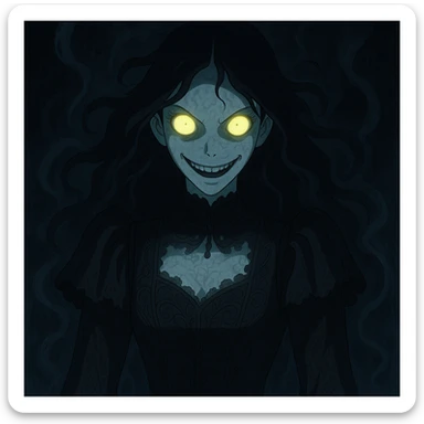 Make the beautiful scary girl much scarier by adding disturbing supernatural features and intensifying the horror while keeping her haunting beauty in a gothic horror style. sticker
