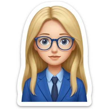 long hair girl with eyeglasses and blue suit sticker
