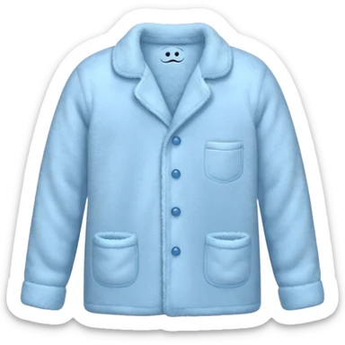 emoji of an isolated cozy pajama top made of fluffy fleece fabric, super soft plush texture, light grey with pastel blue tint, button-down long sleeves, neatly folded flat-lay, no person, no body, no mannequin, warm winter pajama mood, soft shadows sticker