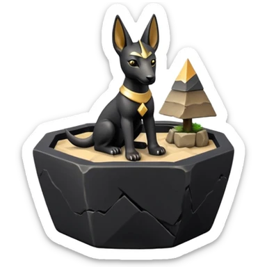  Therapeutic silky black fur tiny statuette young miniature Anubis pyramid scene stone-age cracked irregular dodecagon bonsai pot  sticker