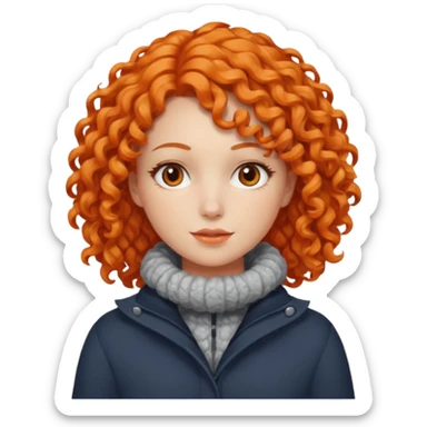 Woman with Orange Curly Hair – Shoulder-length orange curls wearing winter clothes




 sticker