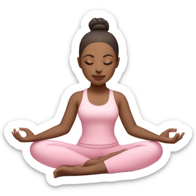 eyes closed emoji white brunette with a high bun girl in lotus pose wearing a pastel pink yoga set  sticker