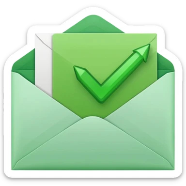 a letter with green checkbox inside the white envelop sticker