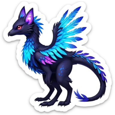 Black Dark Exotic Beaked Feathery Nocturnal Neon-glowing Abyssal Nightly Abyss-Cat-Gryphon-Salandit-Silvally-Fakémon Creature (full body) sticker