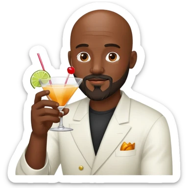 Bald dark skin man, goatee and beard, drinking a cocktail sticker