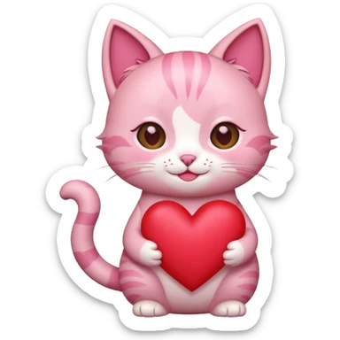chibi anime pink cat smiling holding a big heart sticker