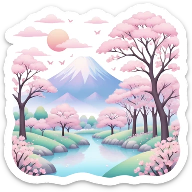 pastel surreal kawaii sakura landscape sticker
