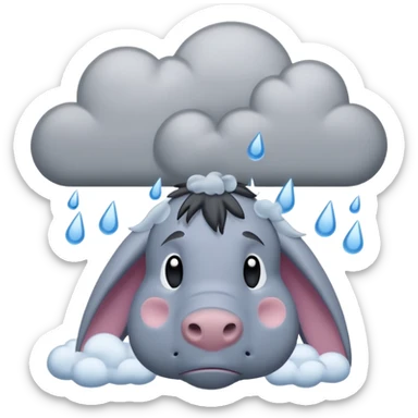 Eeyore under a raining cloud sticker