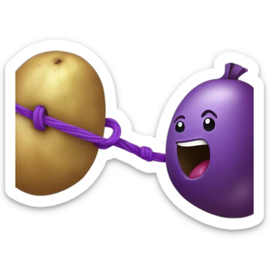 Potato and purple brinjal playing tug of war sticker