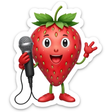 Singing Strawberry who is singing to a mic with arms and legs  sticker