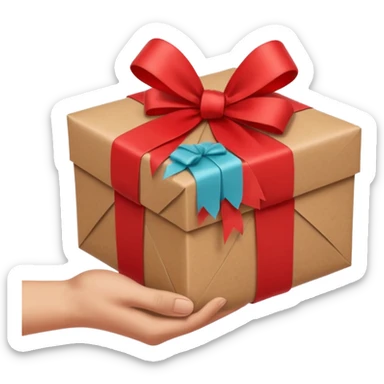 one hand holding out a wrapped gift, simple, clear, no text sticker