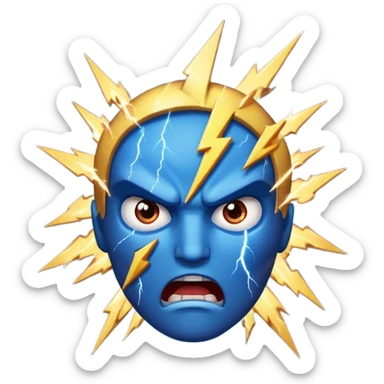 Rayos, centellas y estrellas en una cara color azul con expresiones de furia sticker