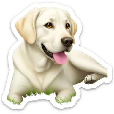 white labrador is laying on grass sticker