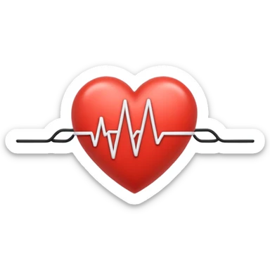 Minimal line-art icon of a heart with a pulse line inside, clean modern style, simple outlines, no background, transparent, represents “medical challenges / health difficulties sticker