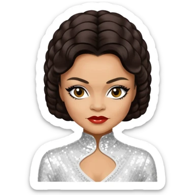 Eartha Kitt with dark brown hair, white sequin outfit sticker