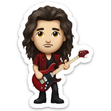 Metalhead guy with dark brown hair wearing red plaid shirt sticker