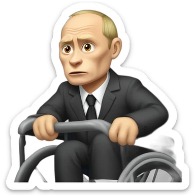 furious vladimir putin monke golden wheelchair holding a suitcase sticker