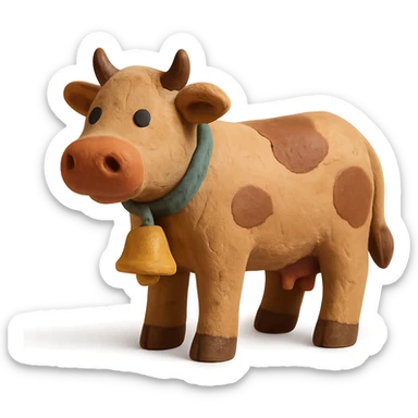 claymation style cattle with a bell around its neck, matte finish, no background sticker