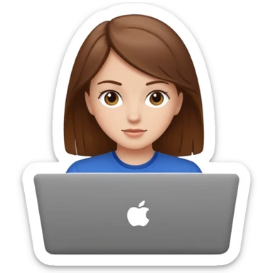 white girl with brown hair using a laptop sticker
