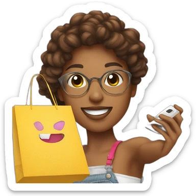 influencer taking selfie with a shopping bag sticker
