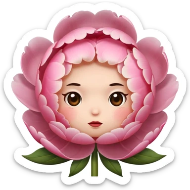 pink peony flower with a round body, blushing cheeks, nervous expression sticker