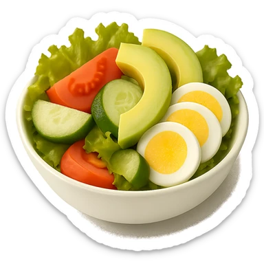 Add sliced boiled egg to the salad, keeping the style clean and simple with no background. sticker