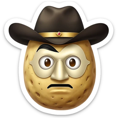 potato with a Zorro mask sticker