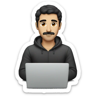 dark hair dark eyes man with short mustache working on a laptop sticker