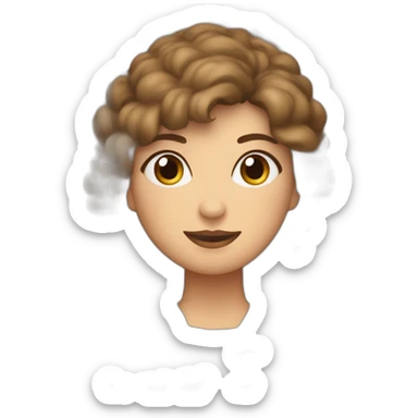 Mujer de mediana edad con el pelo muy corto tipo pixi, castaño y canas en el flequillo cosiendo un quilt a máquina sticker