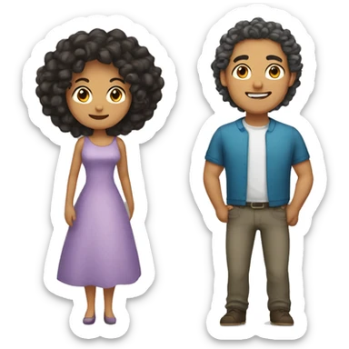 Husband with dark long hair and wife tan with curly hair sticker