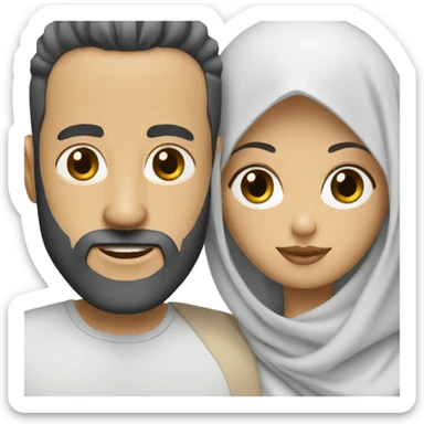 White with man shaved beard with curly black hairs with her wife wear a hijab  sticker
