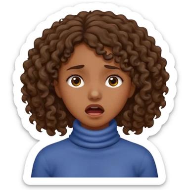 girl with medium-dark skin with curly brown hair holding neck in anguish sticker