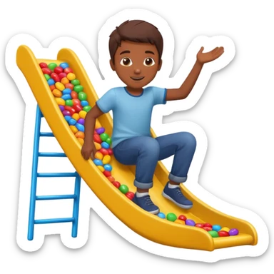 un niño tirandose por un tobogan con dulces en lasm anos sticker