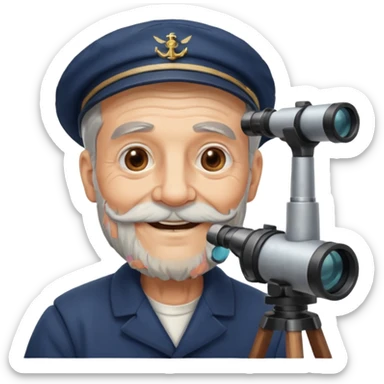 old sailor looking through a telescope, sailor smiling sticker