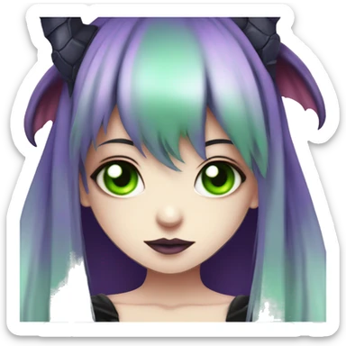 Gothic succubus girl with green eyes and purple hair anime style  sticker