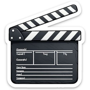 sketch-style movie clapper outline, hand-drawn feeling, just basic shape with diagonal, no fill sticker